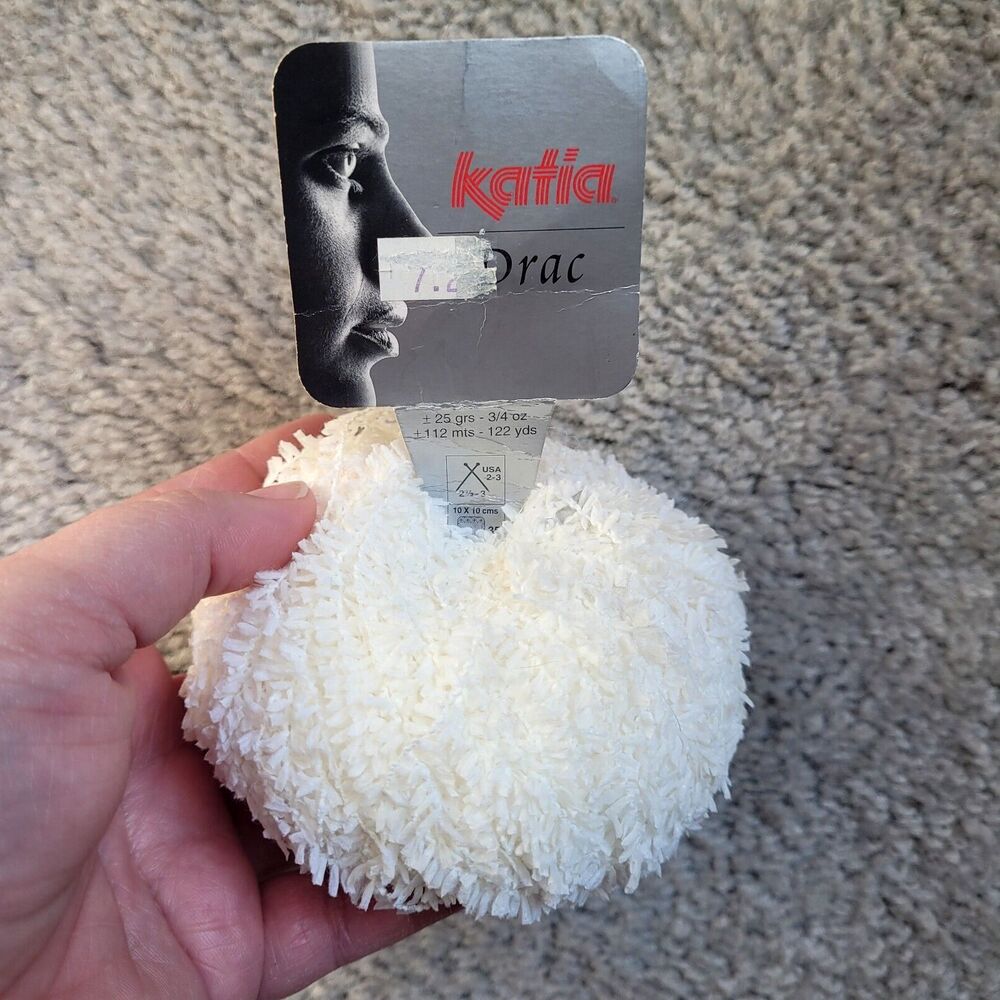 Katia Yarn White Drac 1 ball Nylon Fuzzy  25g 122 yds Color 1 Lot 24531 DISC